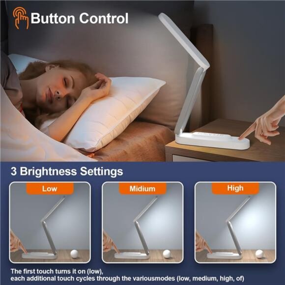 LED Desk Lamp Rechargeable Battery Operated Foldable Portable Dimmable White - Picture 2 of 7